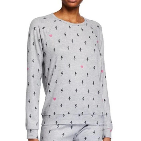 PJ Salvage Gray Lightning Crew Neck Sweatshirt Top Tee Lightweight Sleepwear L - Picture 1 of 5